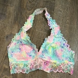NWT VS PINK tie dye pastel halter lace bralette